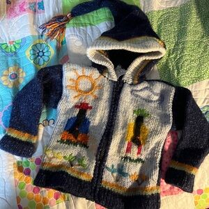 Native Otavalos Ecuador 100% cotton hooded full zip toddler girls sweater